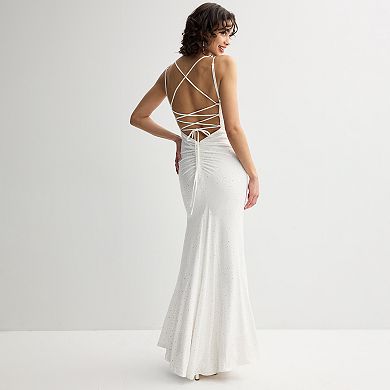 Juniors' Jump Apparel Rhinestone Lace-Up Back Gown