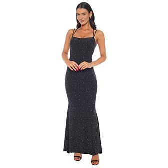 Juniors' Jump Apparel Rhinestone Lace-Up Back Gown