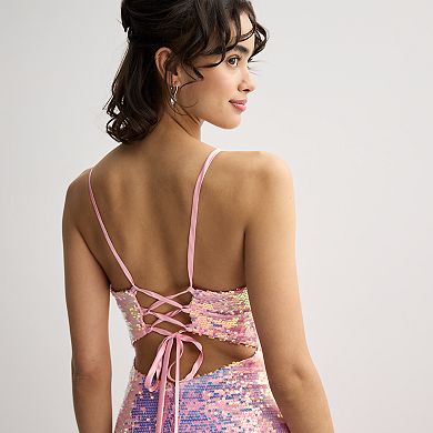 Juniors' Jump Apparel Ombre Sequin Lace Up Back Gown