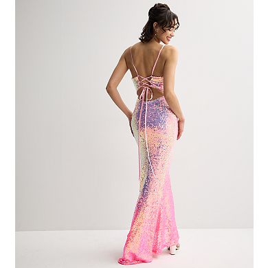 Juniors' Jump Apparel Ombre Sequin Lace Up Back Gown