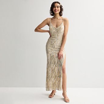 Juniors' Jump Apparel Beaded And Sequin Tulle Tie Back Gown