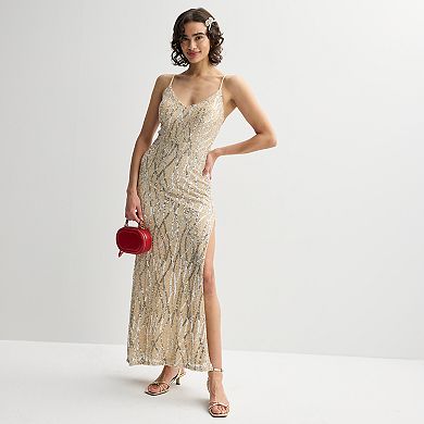 Juniors' Jump Apparel Beaded And Sequin Tulle Tie Back Gown