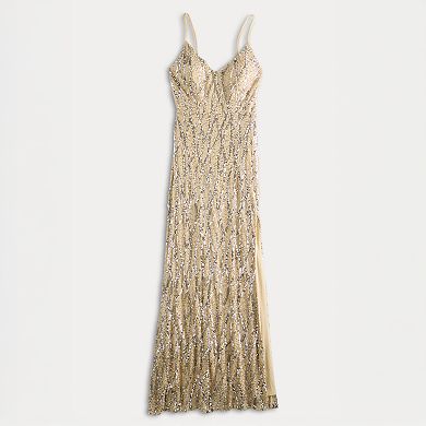 Juniors' Jump Apparel Beaded And Sequin Tulle Tie Back Gown
