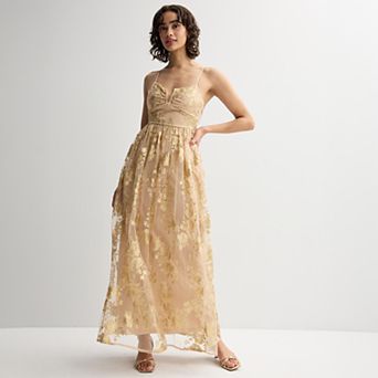 Juniors' Jump Apparel V-Neck Embroidered Gown