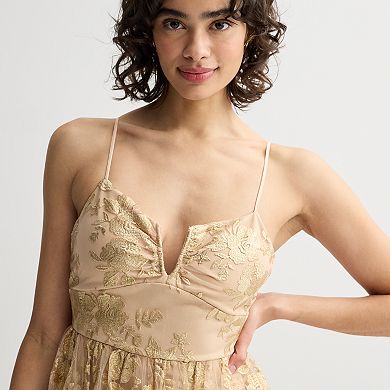 Juniors' Jump Apparel V-Neck Embroidered Gown
