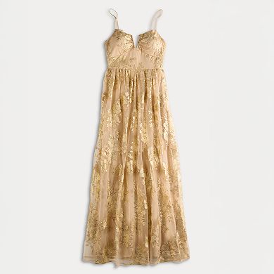 Juniors' Jump Apparel V-Neck Embroidered Gown