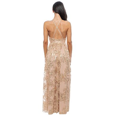 Juniors' Jump Apparel V-Neck Embroidered Gown