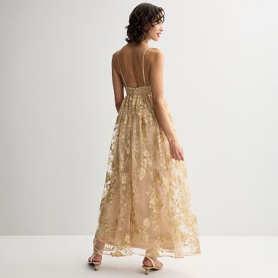 Juniors' Jump Apparel V-Neck Embroidered Gown