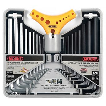 Mount 18 pc Long Arm Hex Key Allen Wrench Set, Metric/SAE