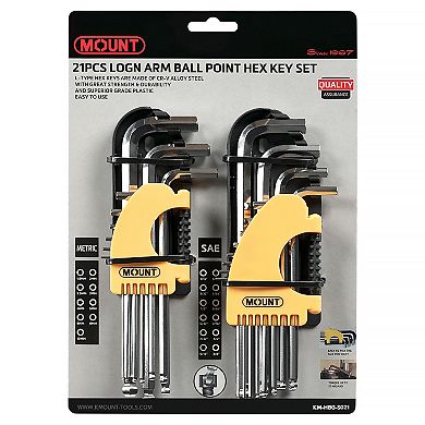 Mount 21PCS Long Arm Ball End Hex Key Allen Wrench Set, Metric/SAE