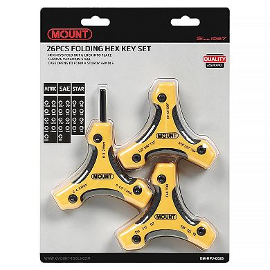 Mount 26PCS Folding Hex Key Set, Metric/SAE/Torx