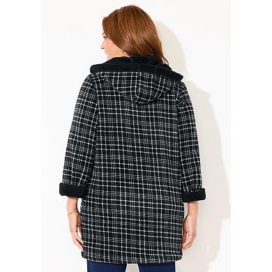 Catherines Women's Plus Size Long Fleece Coat With Sherpa Lining