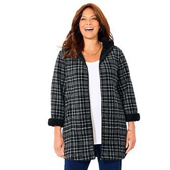Catherines Women's Plus Size Long Fleece Coat With Sherpa Lining