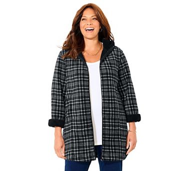 Catherines Women's Plus Size Petite Long Fleece Coat With Sherpa Lining