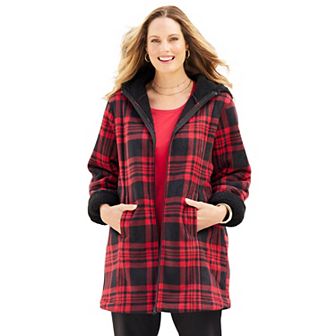Catherines Women's Plus Size Long Fleece Coat With Sherpa Lining