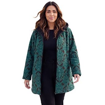 Catherines Women's Plus Size Petite Long Fleece Coat With Sherpa Lining