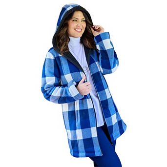 Catherines Women's Plus Size Petite Long Fleece Coat With Sherpa Lining