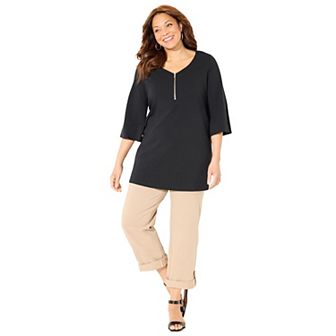 Catherines Women's Plus Size Suprema Studio Roll Tab Pant
