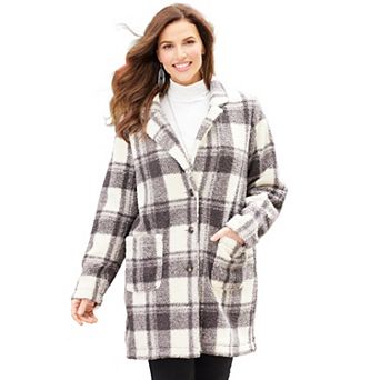 Catherines Women's Plus Size Teddy Bear Sherpa Trench Coat