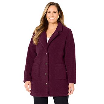 Catherines Women's Plus Size Teddy Bear Sherpa Trench Coat
