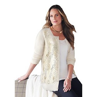 Catherines Women's Plus Size Sequin Jewel-Neck Cardigan