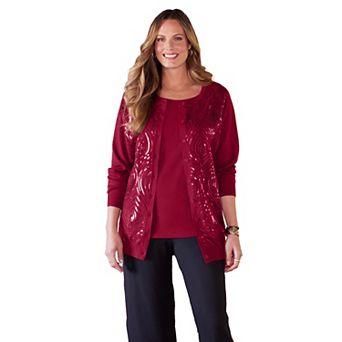 Catherines Women's Plus Size Sequin Jewel-Neck Cardigan