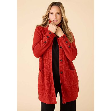 Catherines Women's Plus Size Cashmiracle; Buttonfront Cable Cardigan