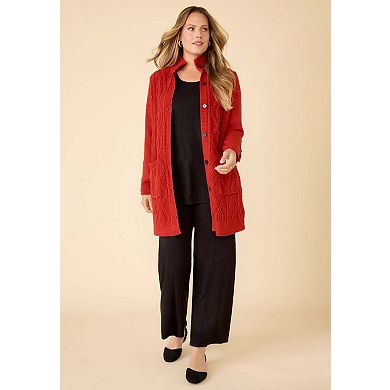 Catherines Women's Plus Size Cashmiracle; Buttonfront Cable Cardigan