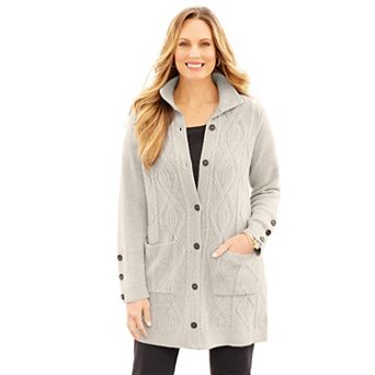 Catherines Women's Plus Size Cashmiracle; Buttonfront Cable Cardigan