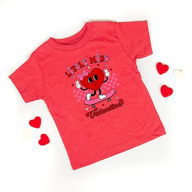 Little Miss Valentine Skateboard - Toddler Short Sleeve Graphic T-Shirt