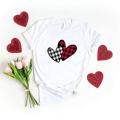 Buffalo Plaid Hearts Short Sleeve Graphic Tee