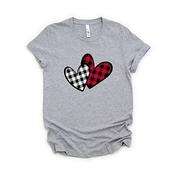 Buffalo Plaid Hearts Short Sleeve Graphic Tee