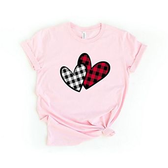 Buffalo Plaid Hearts Short Sleeve Graphic Tee