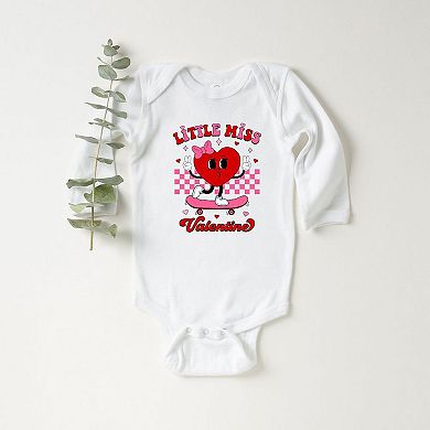Little Miss Valentine Skateboard Baby Long Sleeve Bodysuit