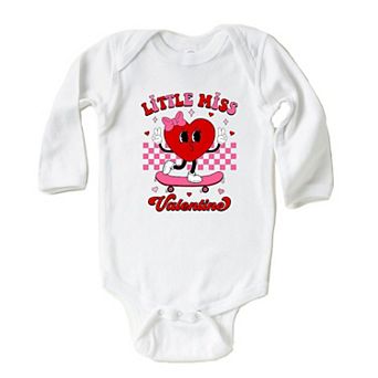 Little Miss Valentine Skateboard Baby Long Sleeve Bodysuit