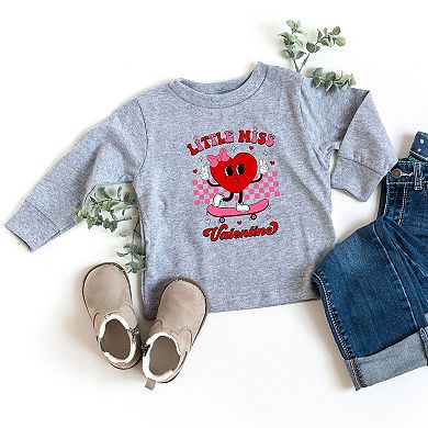 Little Miss Valentine Skateboard Toddler Long Sleeve Graphic Tee