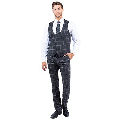 Men's 3pc Windowpane Hybrid-Fit Suit Set