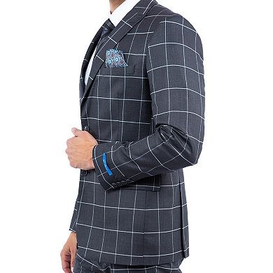 Men's 3pc Windowpane Hybrid-Fit Suit Set