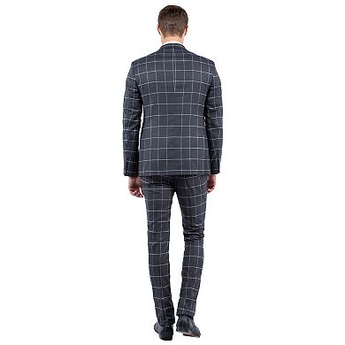 Men's 3pc Windowpane Hybrid-Fit Suit Set