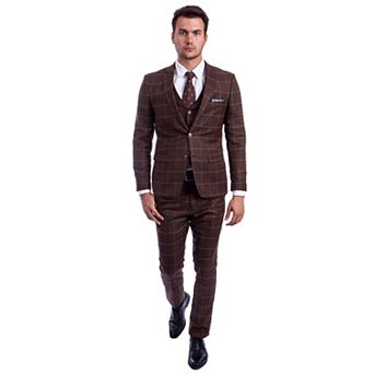 Men's 3 pc Windowpane Hybrid-Fit Suit Set