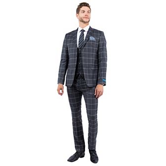 Men's 3 pc Windowpane Hybrid-Fit Suit Set