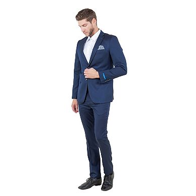 Men's 2pc Solid Shiny Skinny-Fit Suit Set w/ Piping on Lapel