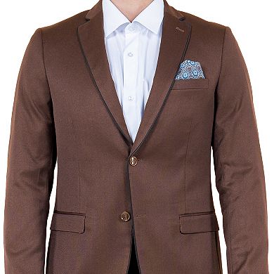 Men's 2pc Solid Shiny Skinny-Fit Suit Set w/ Piping on Lapel