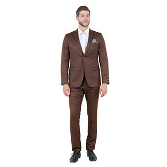 Men's 2 pc Solid Shiny Skinny-Fit Suit Set w/ Piping on Lapel