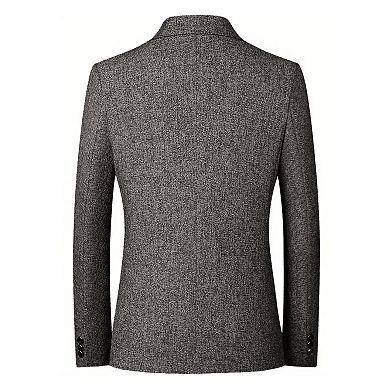 Mens Wool Blend Blazer Jacket Lightweight Herringbone Tweed Blazer Two Button Casual Suit Coat