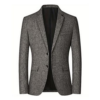 Mens Wool Blend Blazer Jacket Lightweight Herringbone Tweed Blazer Two Button Casual Suit Coat