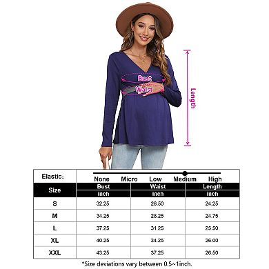 Womens Maternity Shirts Long Sleeve Pregnancy Tops Casual V Neck Knit Pregnant Blouses