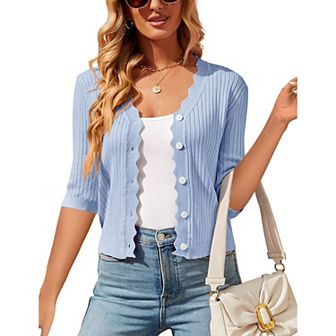 Womens Cropped Cardigan Knit Shrugs for Dresses Tops V Neck Button Down Cardigans Sweaters