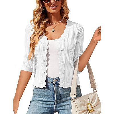 Womens Cropped Cardigan Knit Shrugs for Dresses Tops V Neck Button Down  Cardigans Sweaters