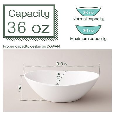9" Porcelain Serving Bowls, Large Serving Dishes, 36 Ounce for Salads, Set of 4